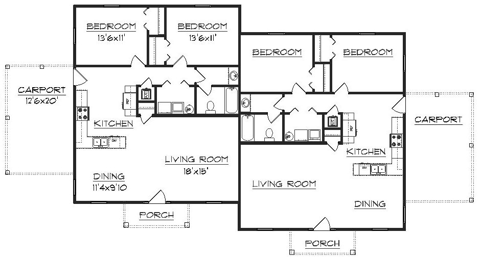 Duplex plan, J2197d floor plan